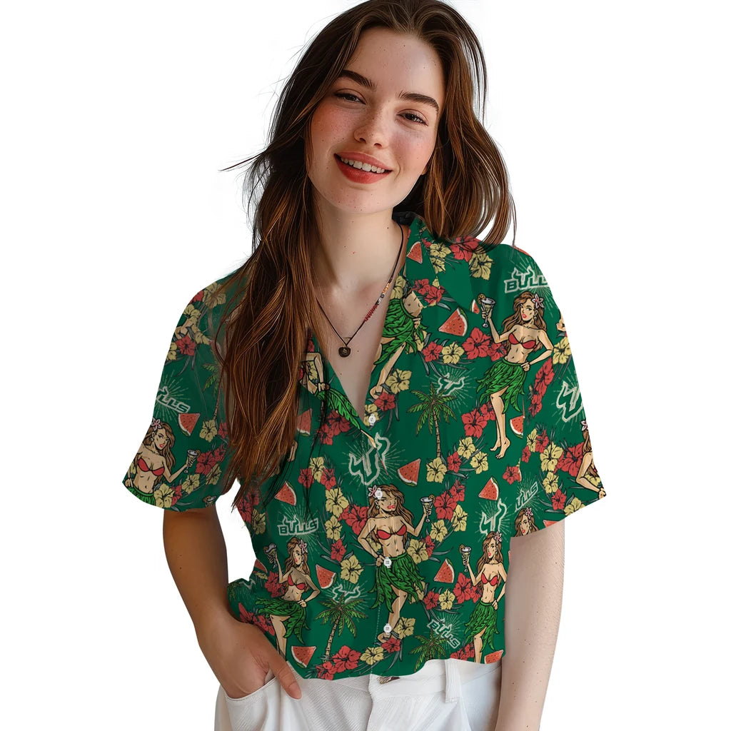 South Florida Bulls Hawaiian Shirt - Hawaiian Girls Design | Hula Hawaiian Shirts