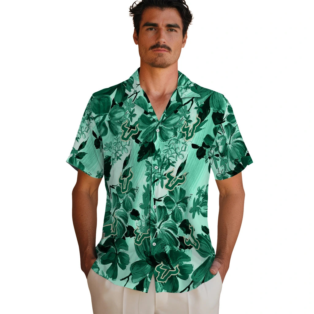 South Florida Bulls Hawaiian Shirt - Hibiscus Arrangement | Hula Hawaiian Shirts