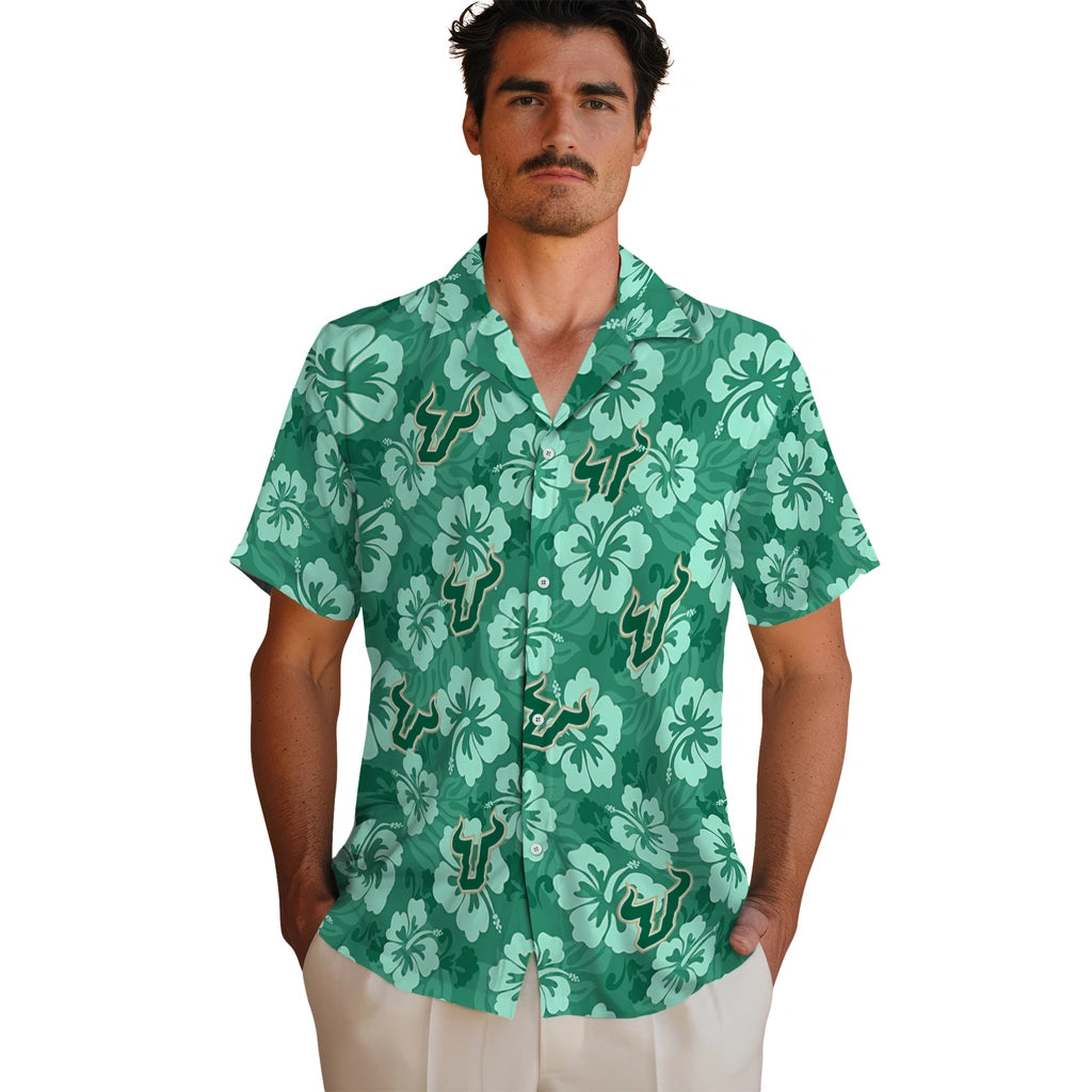 South Florida Bulls Hawaiian Shirt - Hibiscus Cluster | Hula Hawaiian Shirts