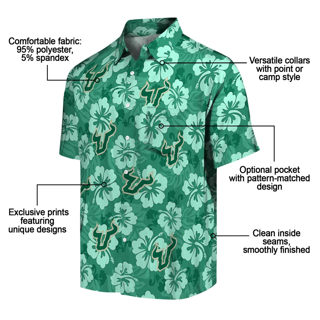 South Florida Bulls Hawaiian Shirt - Hibiscus Cluster | Hula Hawaiian Shirts
