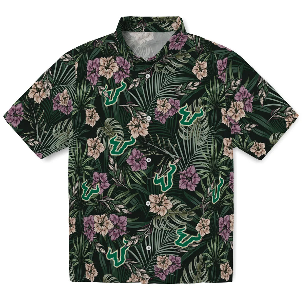 South Florida Bulls Hawaiian Shirt - Hibiscus Leaves Pattern | Hula Hawaiian Shirts