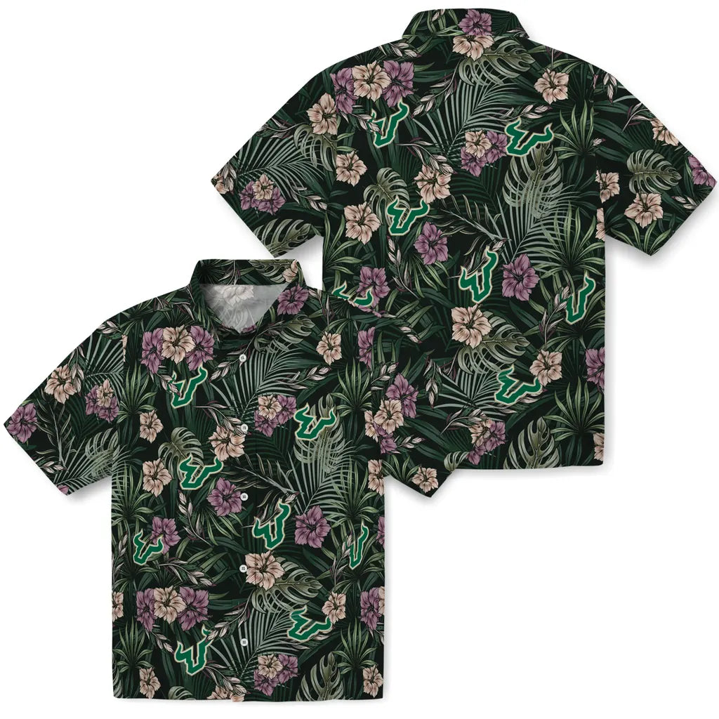South Florida Bulls Hawaiian Shirt - Hibiscus Leaves Pattern | Hula Hawaiian Shirts