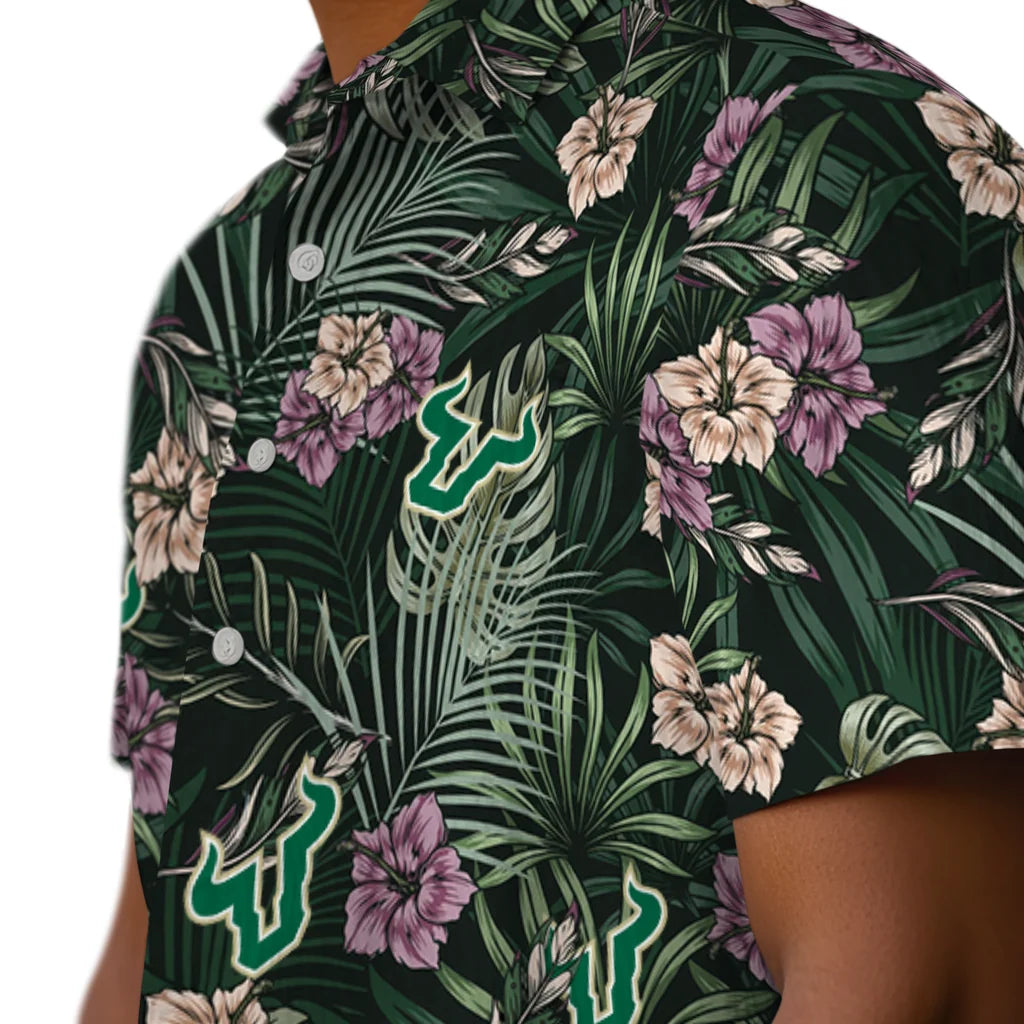 South Florida Bulls Hawaiian Shirt - Hibiscus Leaves Pattern | Hula Hawaiian Shirts