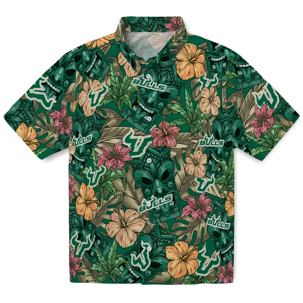 South Florida Bulls Hawaiian Shirt - Hibiscus Tiki Jungle | Hula Hawaiian Shirts