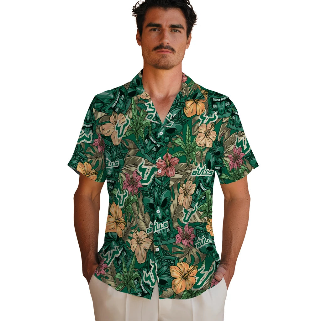 South Florida Bulls Hawaiian Shirt - Hibiscus Tiki Jungle | Hula Hawaiian Shirts