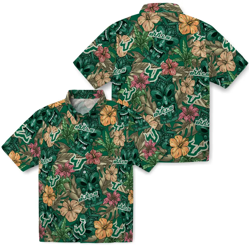 South Florida Bulls Hawaiian Shirt - Hibiscus Tiki Jungle | Hula Hawaiian Shirts