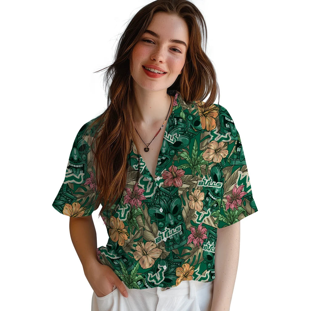 South Florida Bulls Hawaiian Shirt - Hibiscus Tiki Jungle | Hula Hawaiian Shirts
