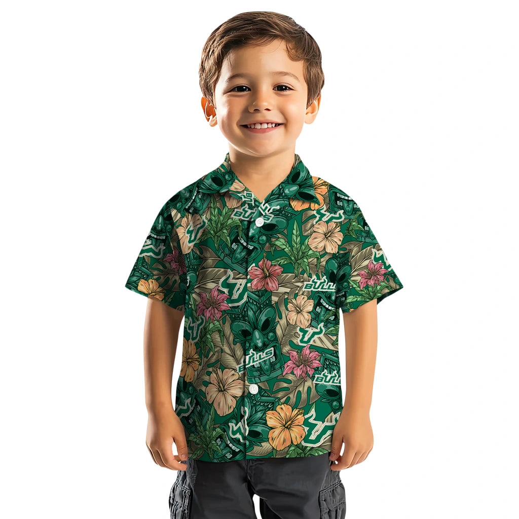 South Florida Bulls Hawaiian Shirt - Hibiscus Tiki Jungle | Hula Hawaiian Shirts