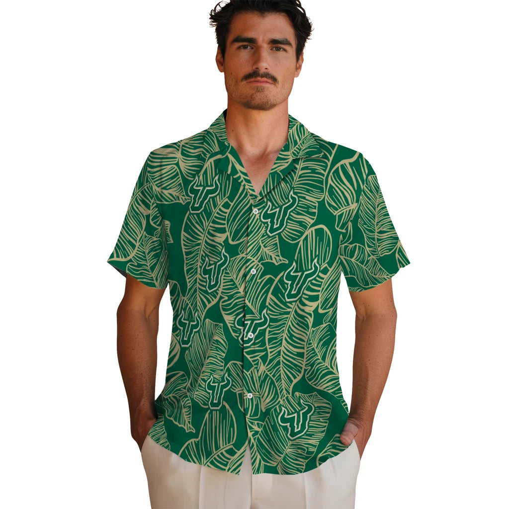 South Florida Bulls Hawaiian Shirt - Leaf Outline | Hula Hawaiian Shirts