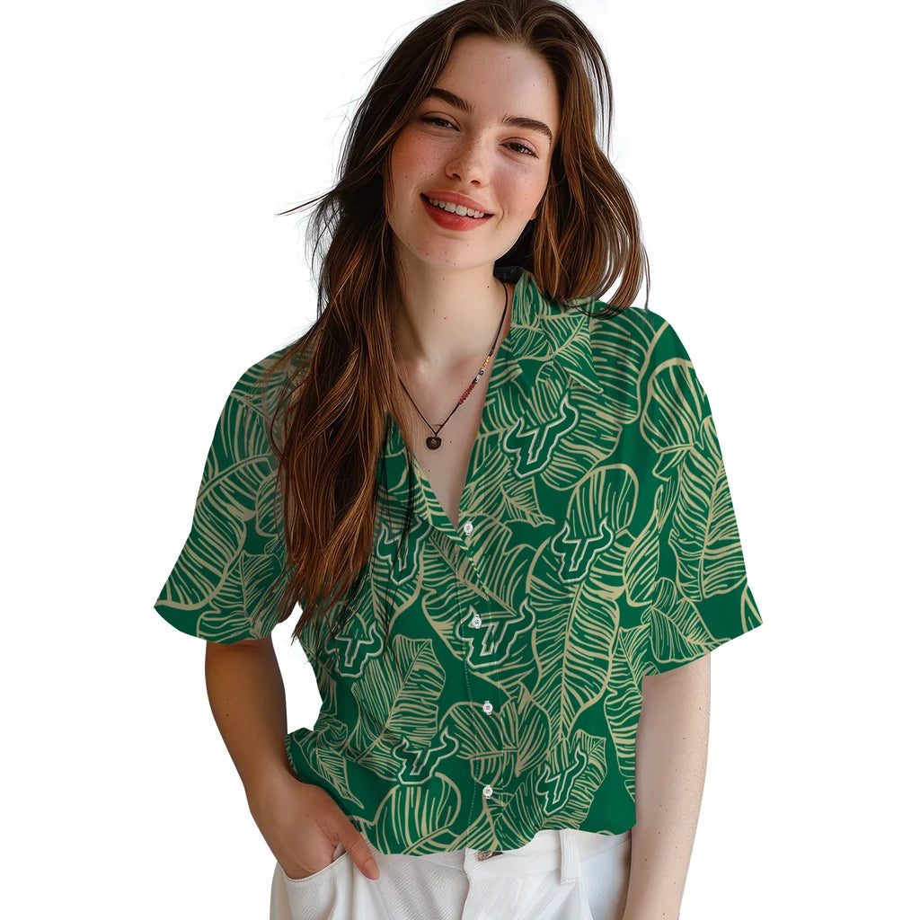 South Florida Bulls Hawaiian Shirt - Leaf Outline | Hula Hawaiian Shirts
