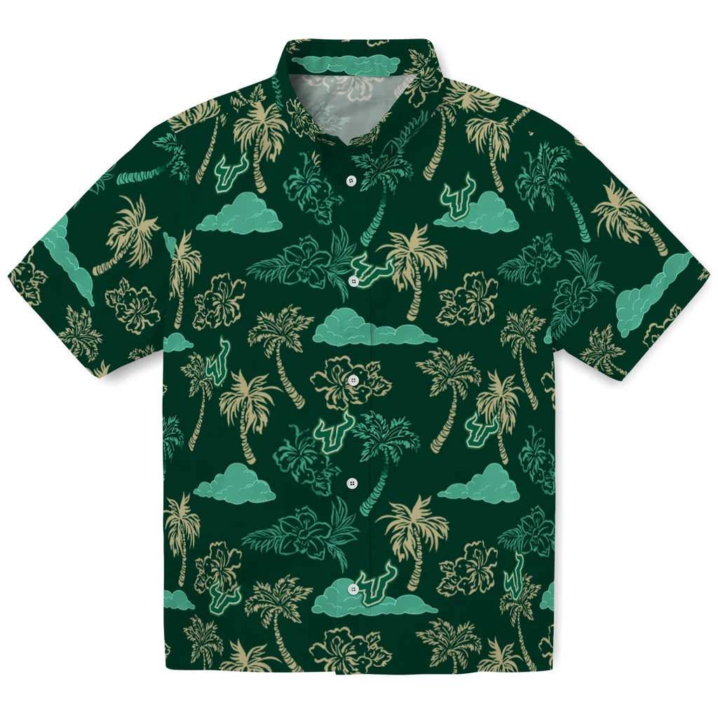 South Florida Bulls Hawaiian Shirt - Palm And Clouds | Hula Hawaiian Shirts