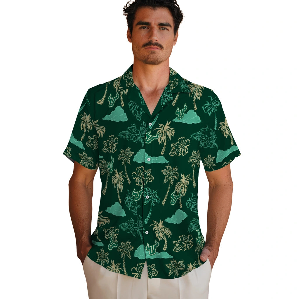 South Florida Bulls Hawaiian Shirt - Palm And Clouds | Hula Hawaiian Shirts