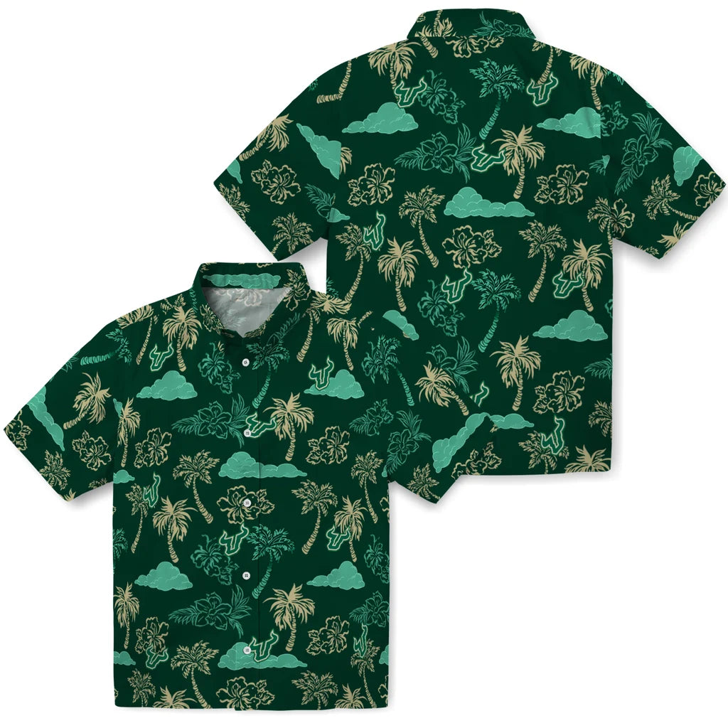 South Florida Bulls Hawaiian Shirt - Palm And Clouds | Hula Hawaiian Shirts