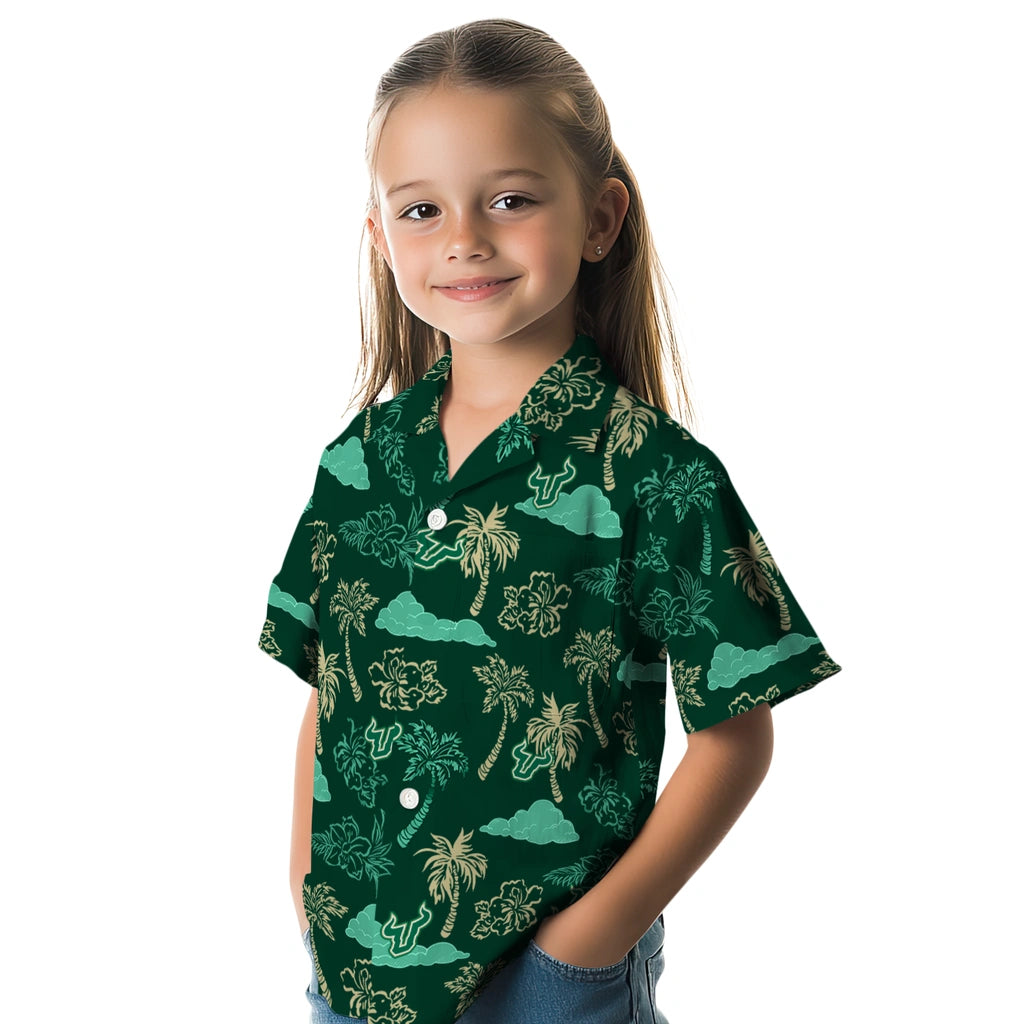 South Florida Bulls Hawaiian Shirt - Palm And Clouds | Hula Hawaiian Shirts