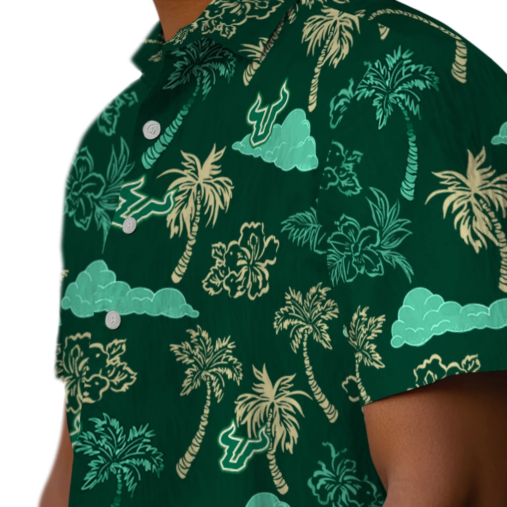 South Florida Bulls Hawaiian Shirt - Palm And Clouds | Hula Hawaiian Shirts