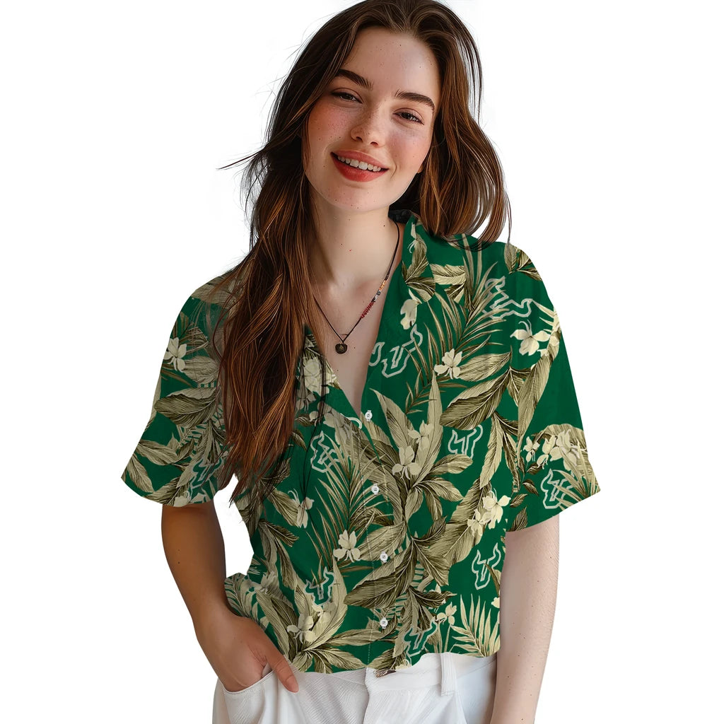 South Florida Bulls Hawaiian Shirt - Palm Leaves | Hula Hawaiian Shirts