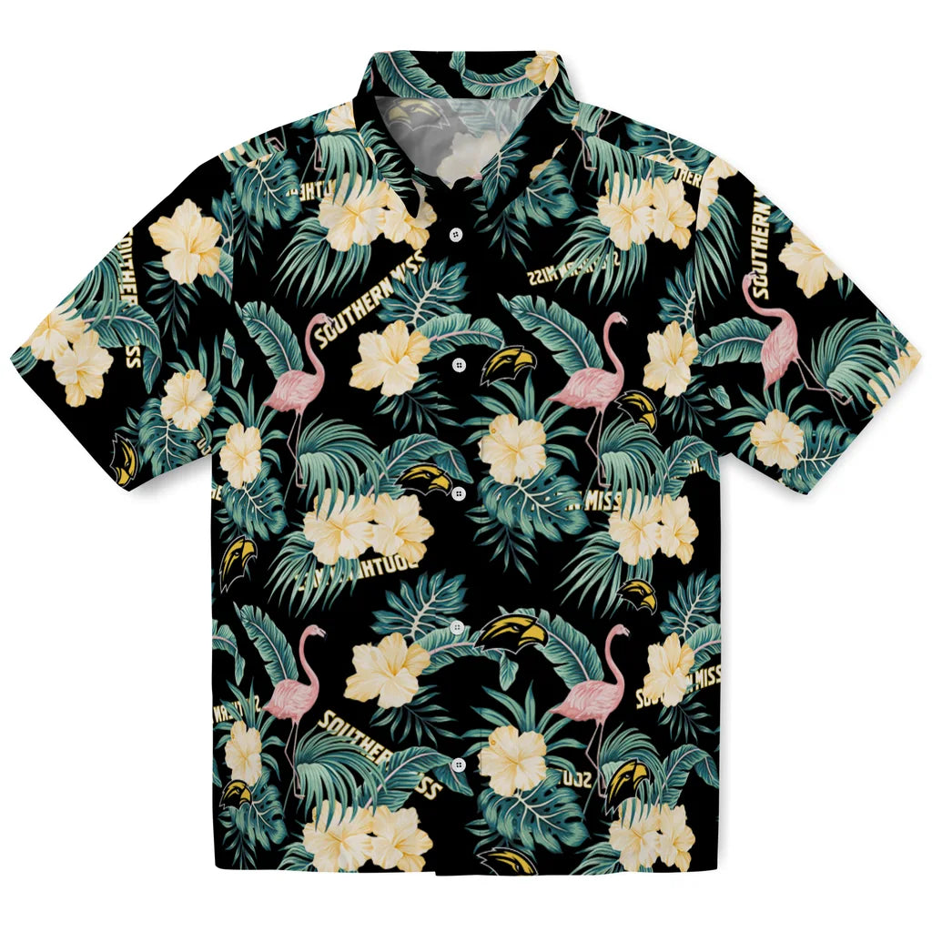 Southern Miss Golden Eagles Hawaiian Shirt - Flamingo and Hibiscus | Hula Hawaiian Shirts