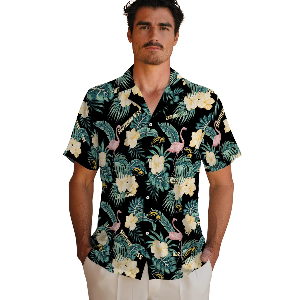 Southern Miss Golden Eagles Hawaiian Shirt - Flamingo and Hibiscus | Hula Hawaiian Shirts