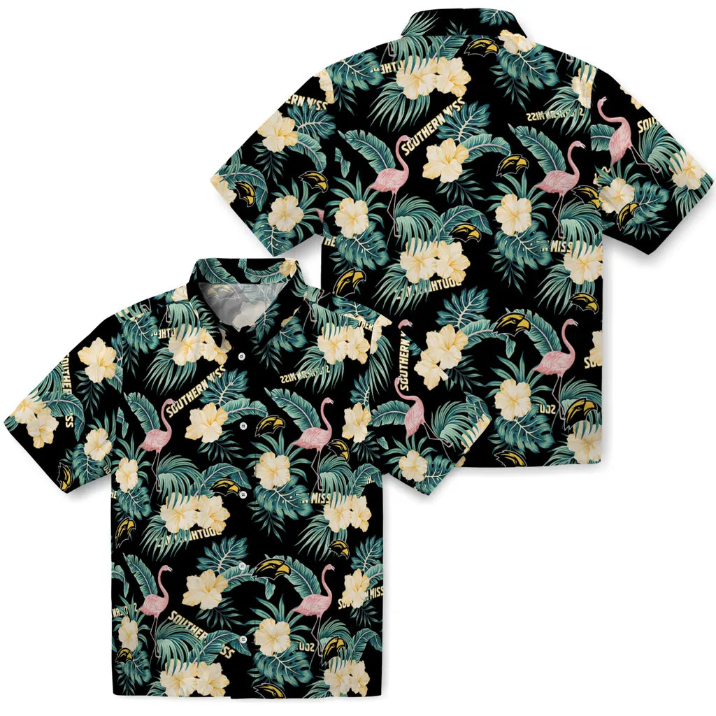 Southern Miss Golden Eagles Hawaiian Shirt - Flamingo and Hibiscus | Hula Hawaiian Shirts