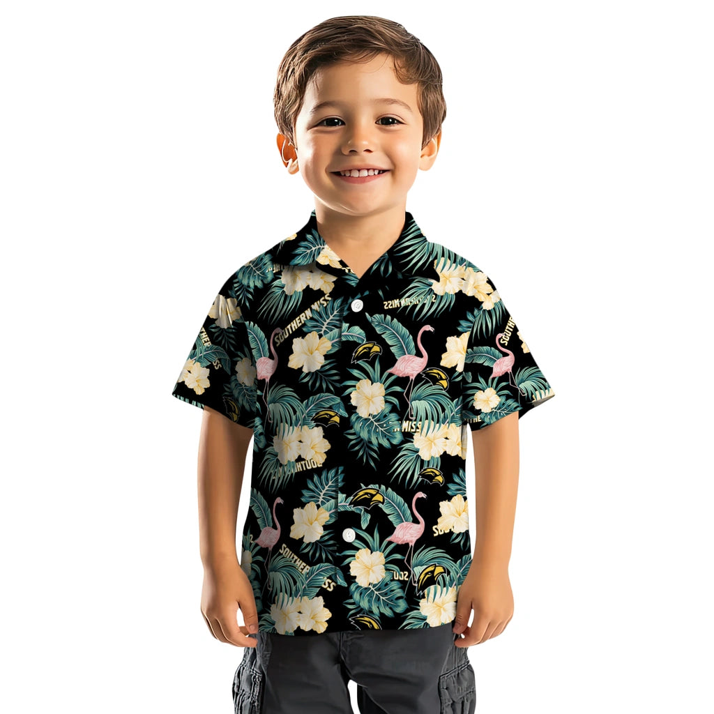 Southern Miss Golden Eagles Hawaiian Shirt - Flamingo and Hibiscus | Hula Hawaiian Shirts