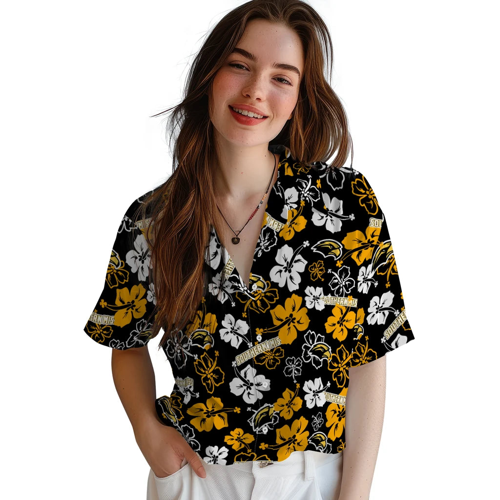 Southern Miss Golden Eagles Hawaiian Shirt - Hibiscus Flower Design | Hula Hawaiian Shirts