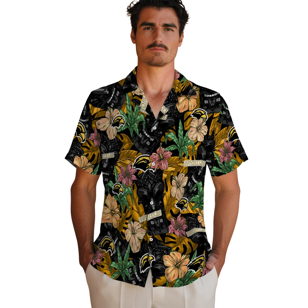 Southern Miss Golden Eagles Hawaiian Shirt - Hibiscus Tiki Jungle | Hula Hawaiian Shirts