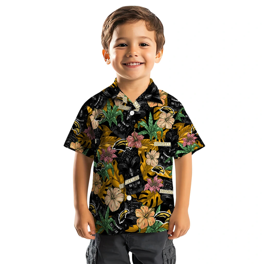 Southern Miss Golden Eagles Hawaiian Shirt - Hibiscus Tiki Jungle | Hula Hawaiian Shirts