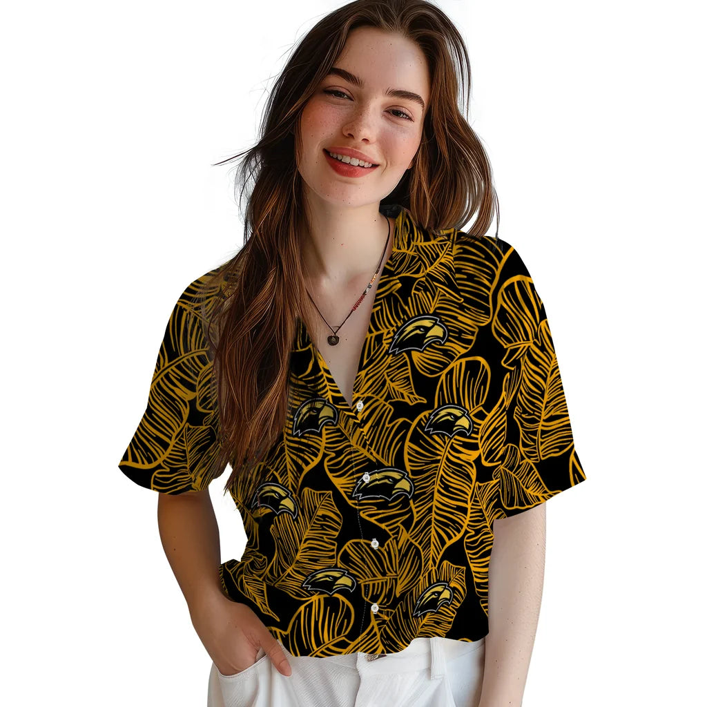 Southern Miss Golden Eagles Hawaiian Shirt - Leaf Outline | Hula Hawaiian Shirts