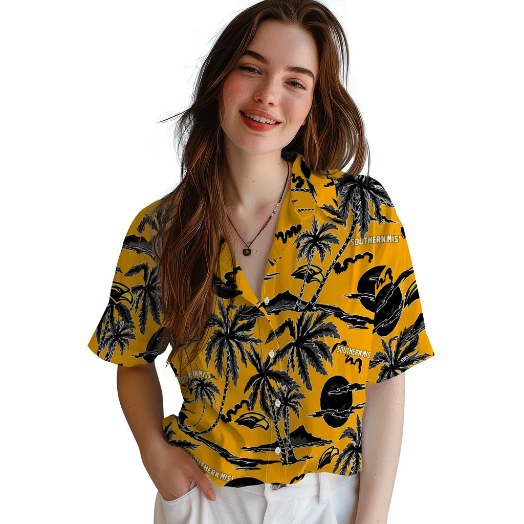 Southern Miss Golden Eagles Hawaiian Shirt - Palm Sunset | Hula Hawaiian Shirts