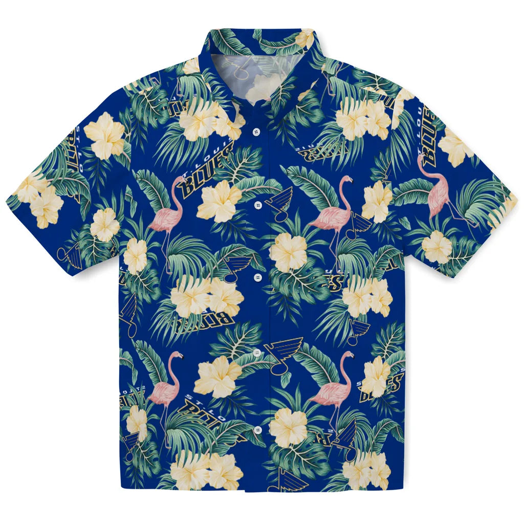 St. Louis Blues Hawaiian Shirt - Flamingo and Hibiscus | Hula Hawaiian Shirts