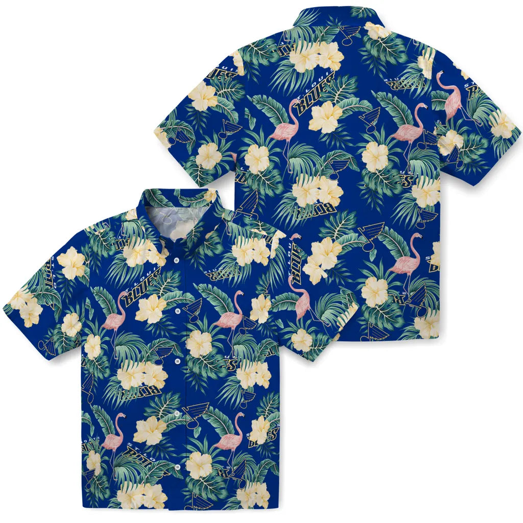 St. Louis Blues Hawaiian Shirt - Flamingo and Hibiscus | Hula Hawaiian Shirts