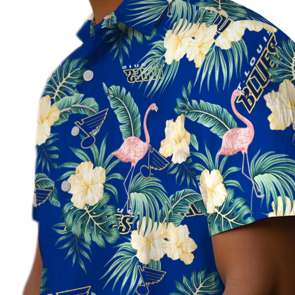 St. Louis Blues Hawaiian Shirt - Flamingo and Hibiscus | Hula Hawaiian Shirts