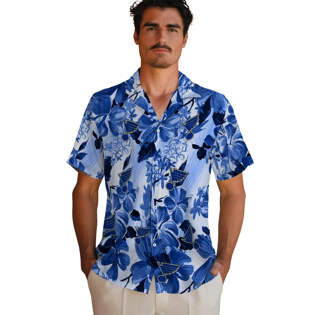 St. Louis Blues Hawaiian Shirt - Hibiscus Arrangement | Hula Hawaiian Shirts
