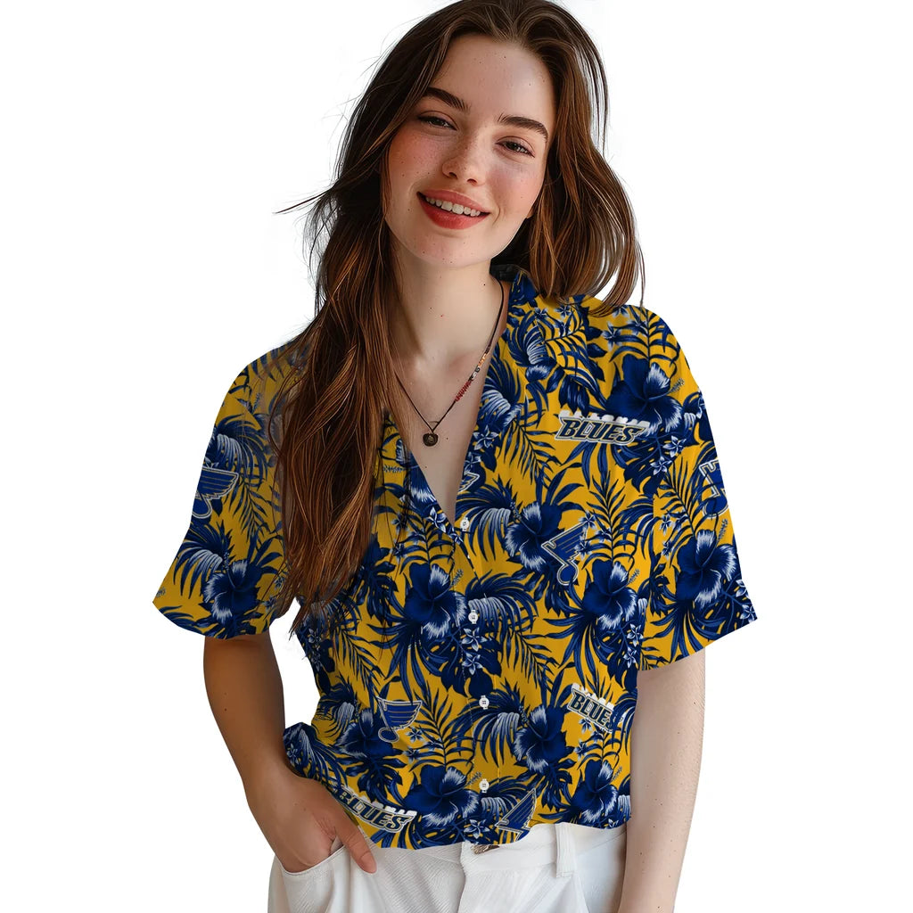 St. Louis Blues Hawaiian Shirt - Hibiscus Exotic | Hula Hawaiian Shirts