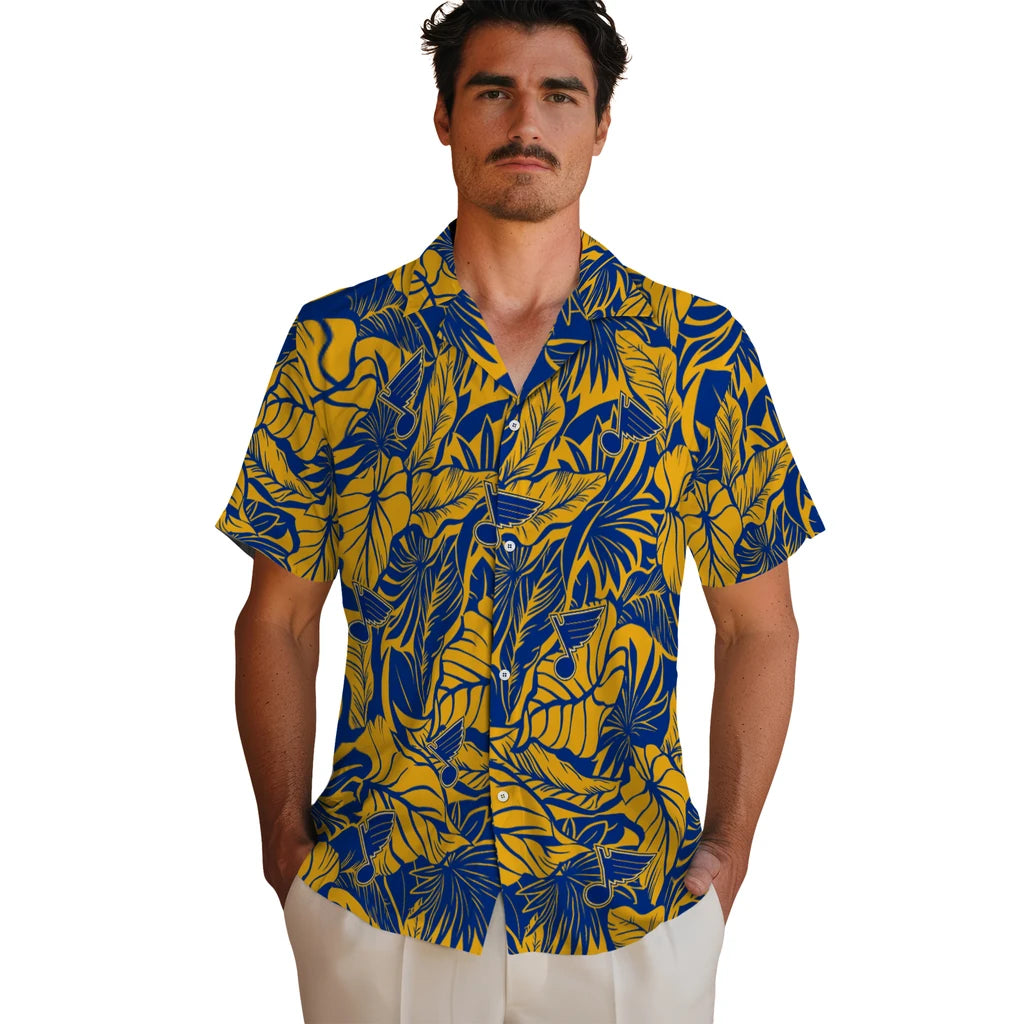 St. Louis Blues Hawaiian Shirt - Monstera Layer | Hula Hawaiian Shirts