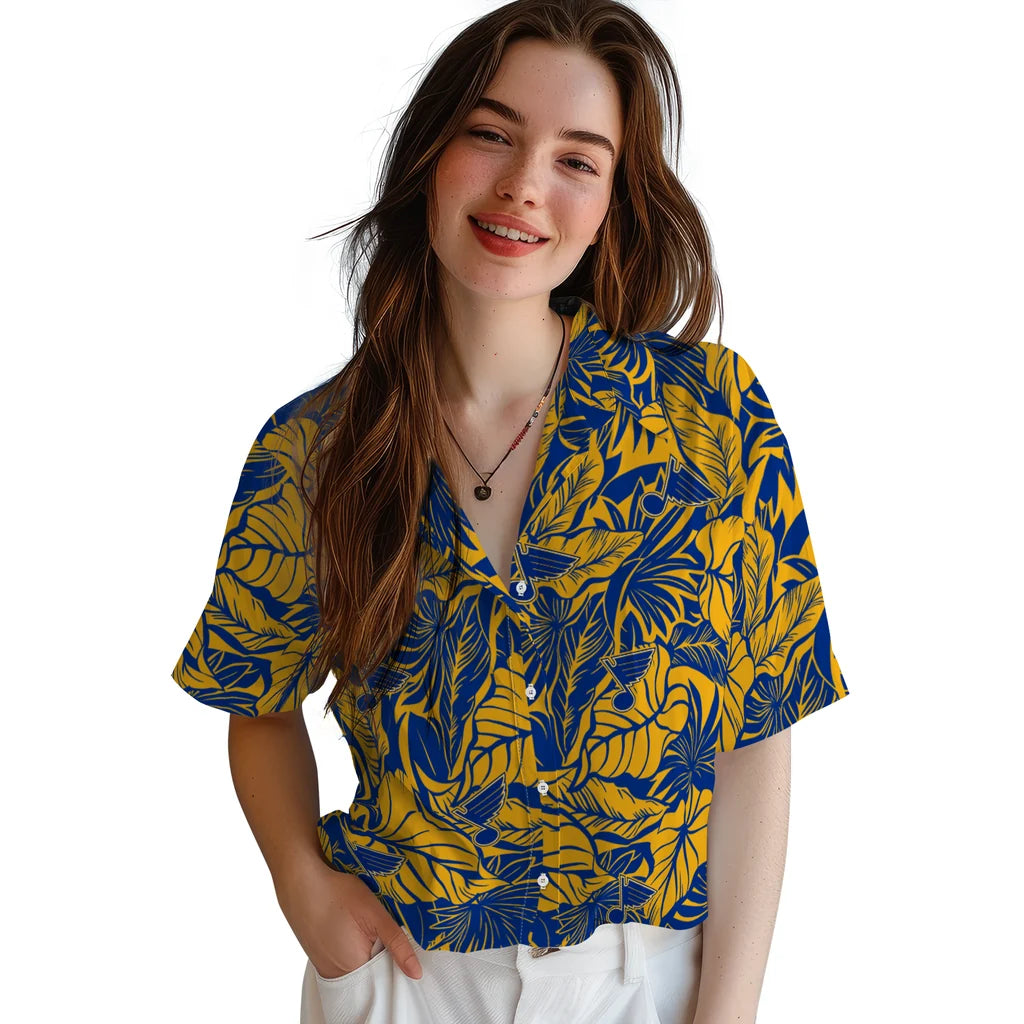 St. Louis Blues Hawaiian Shirt - Monstera Layer | Hula Hawaiian Shirts