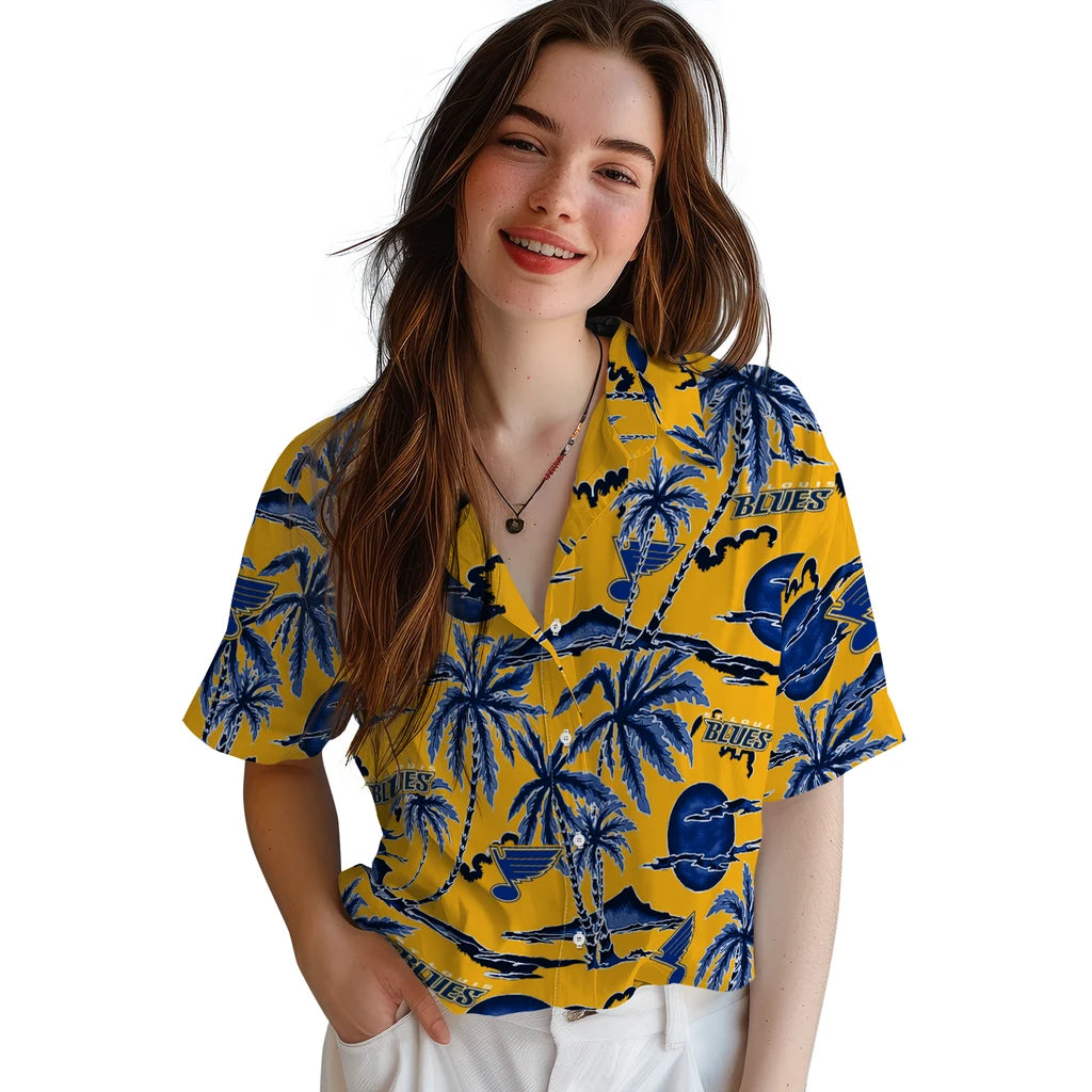 St. Louis Blues Hawaiian Shirt - Palm Sunset | Hula Hawaiian Shirts