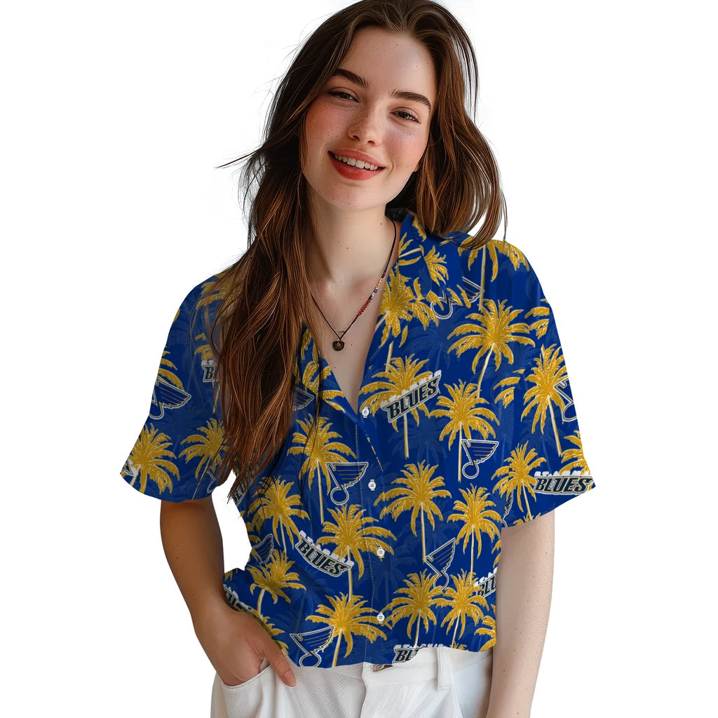 St. Louis Blues Hawaiian Shirt - Palm Tree Motif | Hula Hawaiian Shirts