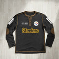 Pittsburgh Steelers Vintage Long Sleeve Henley – Est. 1933 Black Gold Football Shirt - LeagueLockerGear