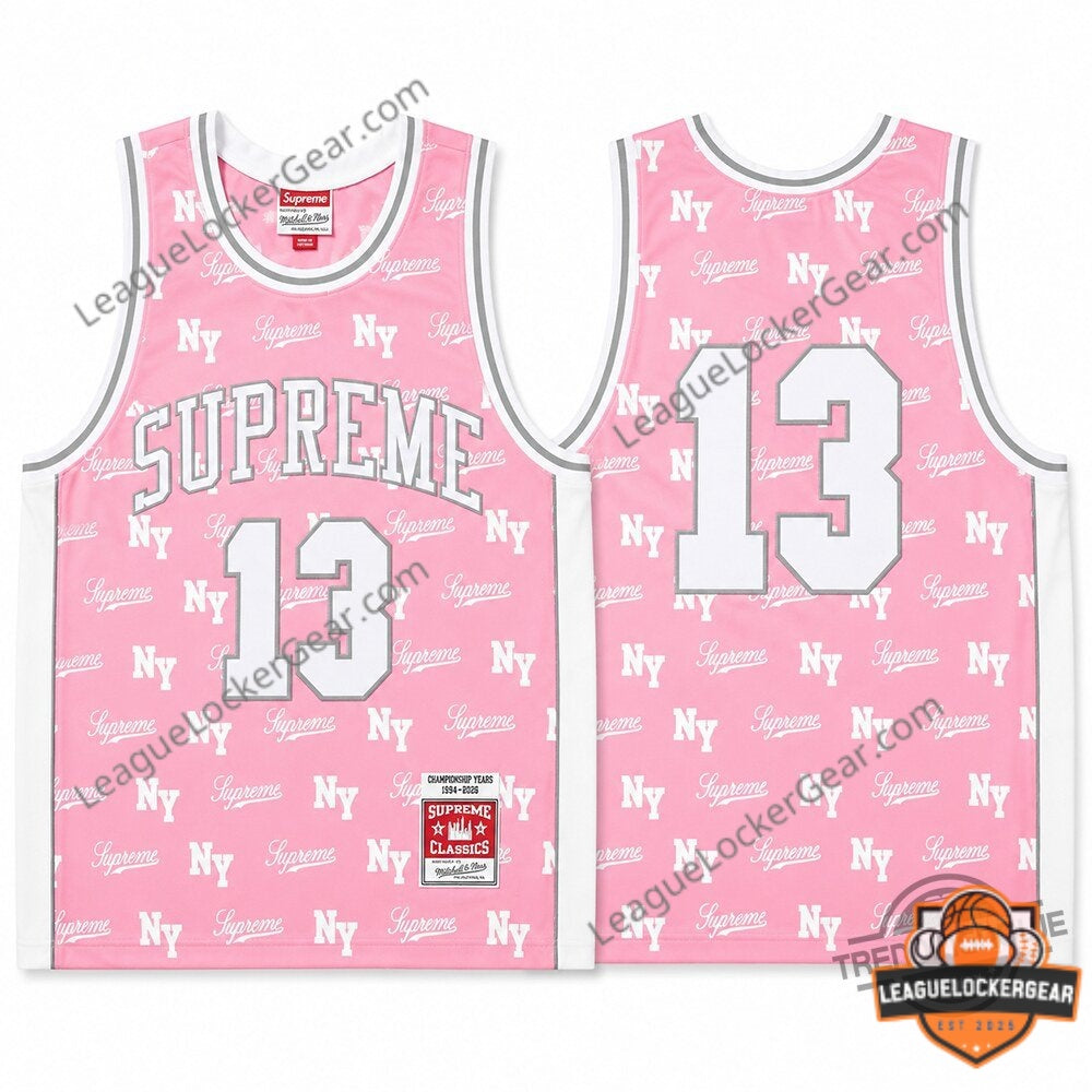 Supreme x Mitchell And Ness Monogram Basketball Pink Jersey - LeagueLockerGear