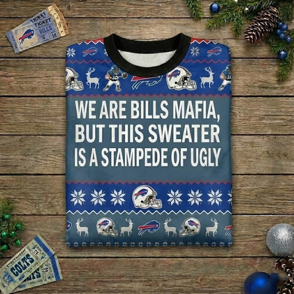 Personalized Buffalo Bills Ugly Christmas Sweater - Custom Quote Bills Mafia Stampede of Ugly Shirt - LeagueLockerGear