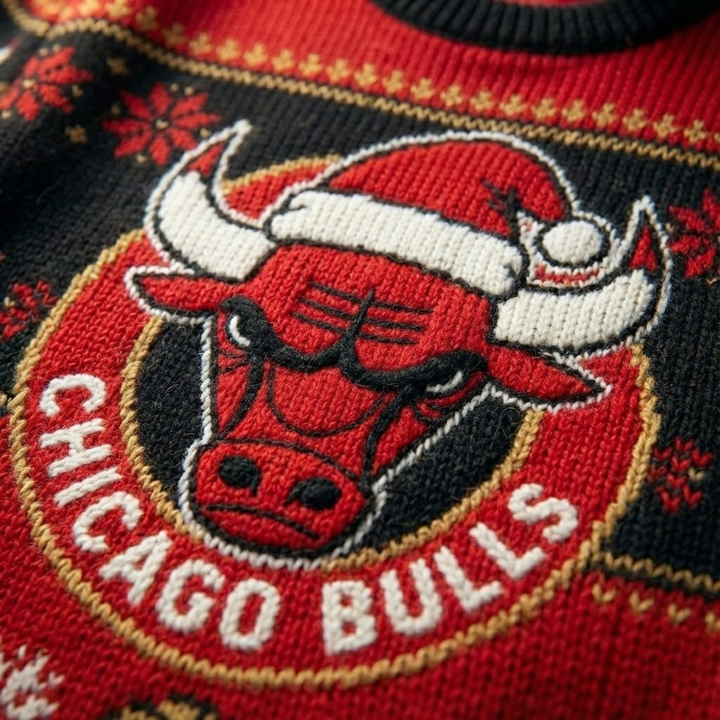 Chicago Bulls Ugly Christmas Sweater – Santa Bull Skyline Jumper Red & Black Iconic Fan Apparel NBA - LeagueLockerGear