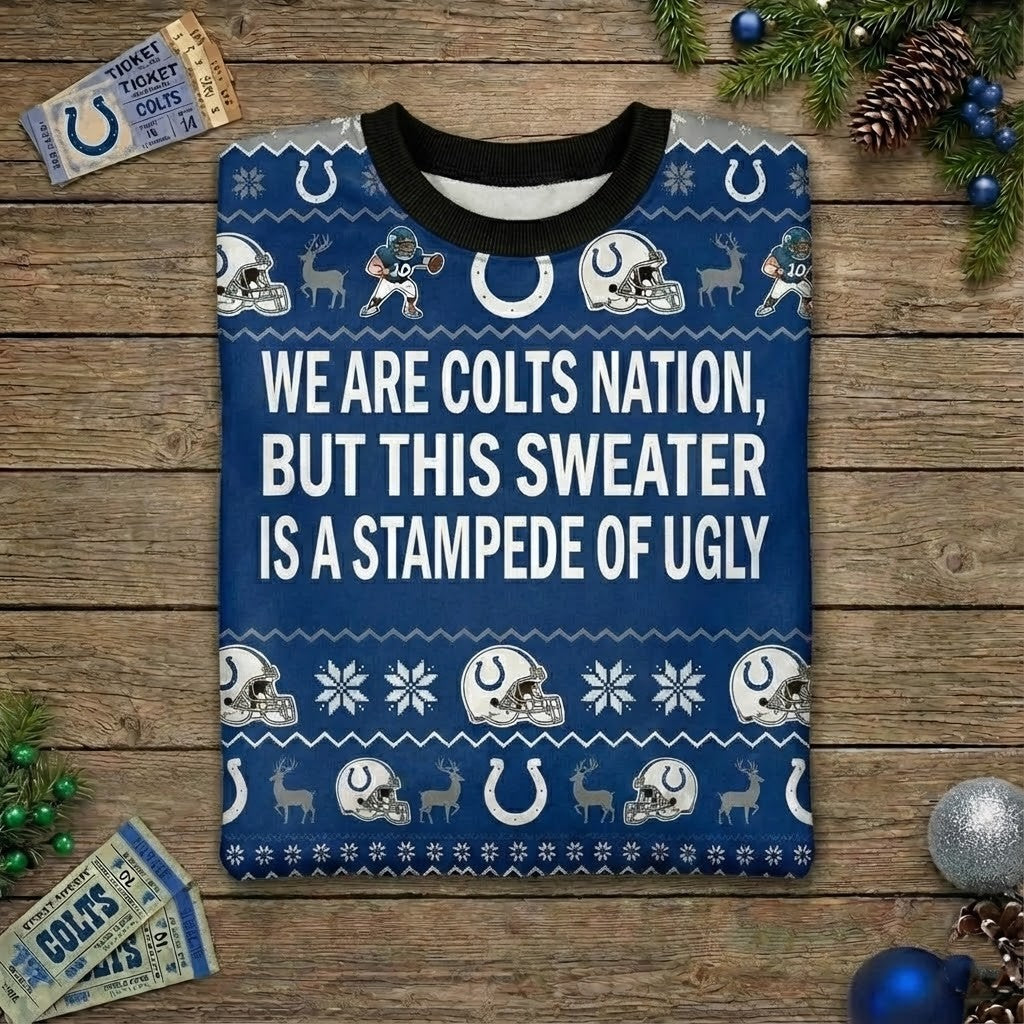 Personalized Indianapolis Colts Ugly Christmas Sweater - Custom Message Horseshoe Nation For Him Her - LeagueLockerGear