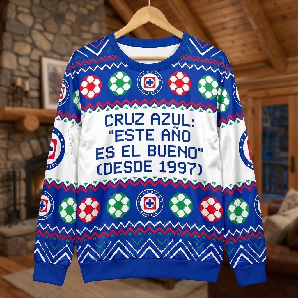 Cruz Azul Liga MX Ugly Christmas Sweater – “Este Año Es El Bueno” Legendary Blue Soccer Pullover - LeagueLockerGear