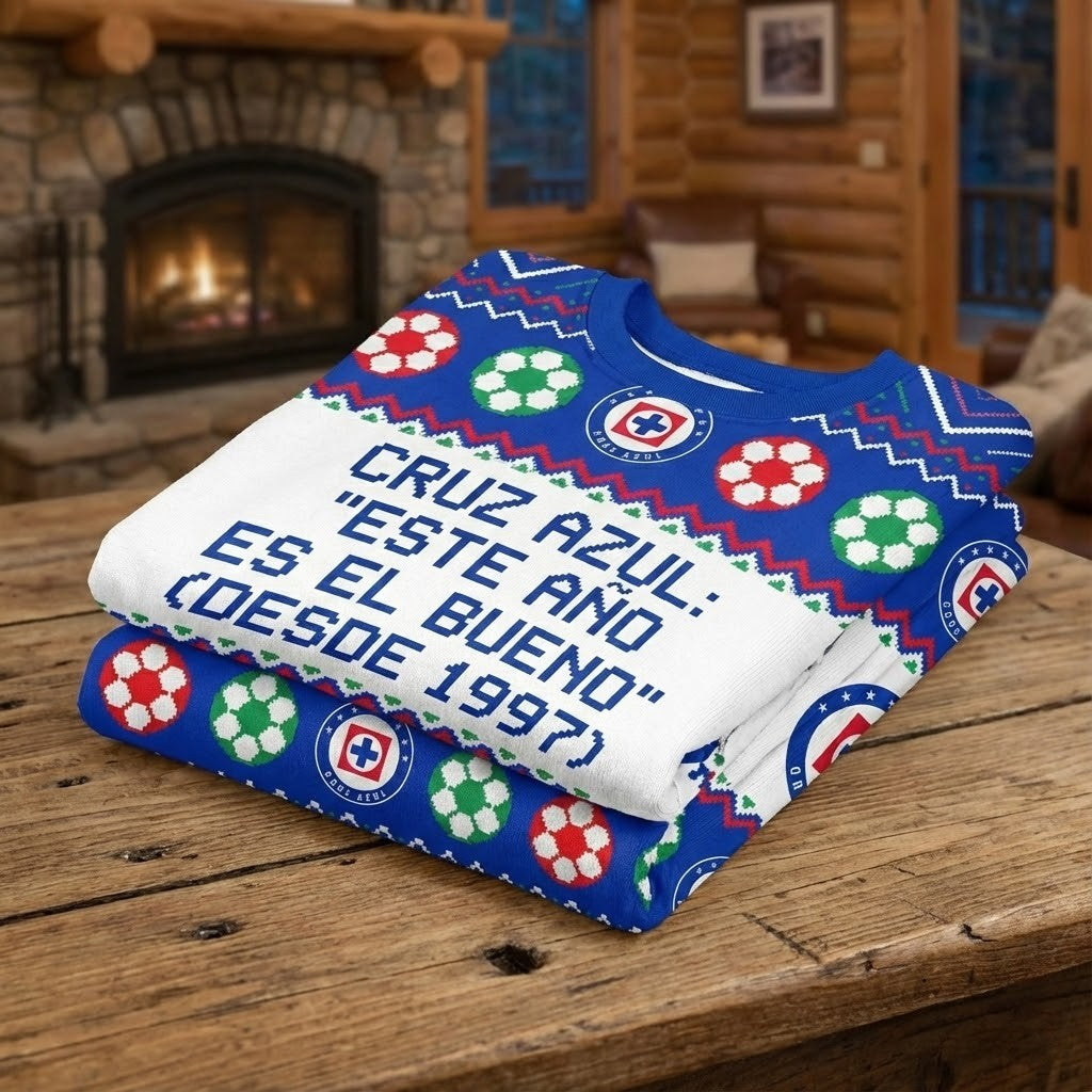 Cruz Azul Liga MX Ugly Christmas Sweater – “Este Año Es El Bueno” Legendary Blue Soccer Pullover - LeagueLockerGear
