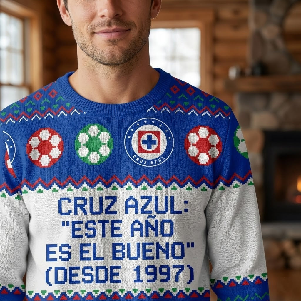 Cruz Azul Liga MX Ugly Christmas Sweater – “Este Año Es El Bueno” Legendary Blue Soccer Pullover - LeagueLockerGear