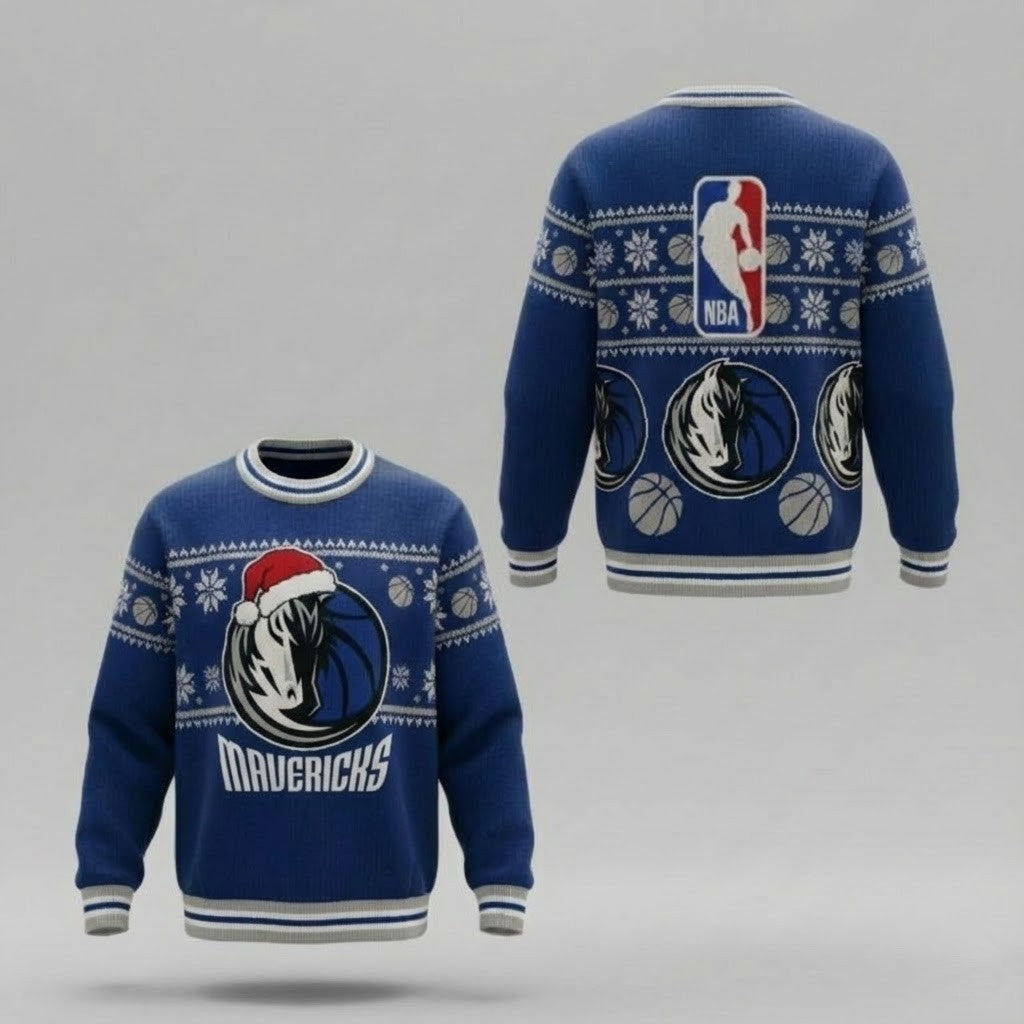Dallas Mavericks Ugly Christmas Sweater – Santa Claus Exclusive Edition Blue Knitted NBA Fan Apparel - LeagueLockerGear