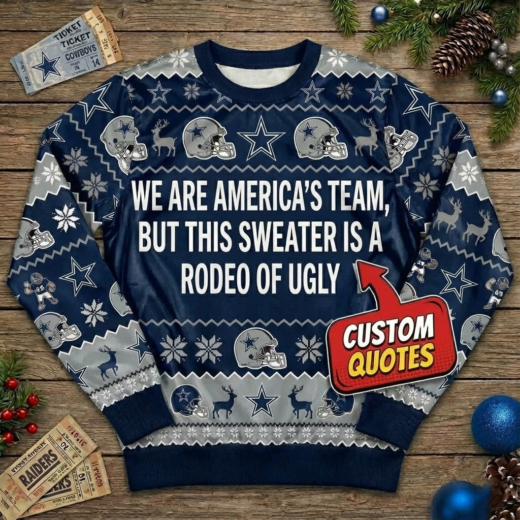 Personalized Dallas Cowboys Ugly Christmas Sweater - Custom Text America's Team Dem Boyz Gift - LeagueLockerGear