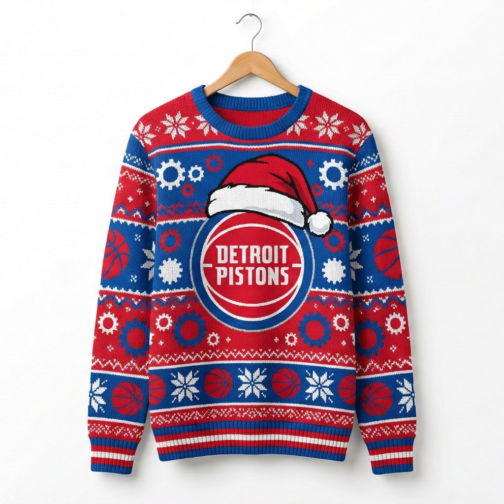 Detroit Pistons Ugly Christmas Sweater – Piston Power Snowflake Exclusive Holiday Fan Apparel NBA - LeagueLockerGear