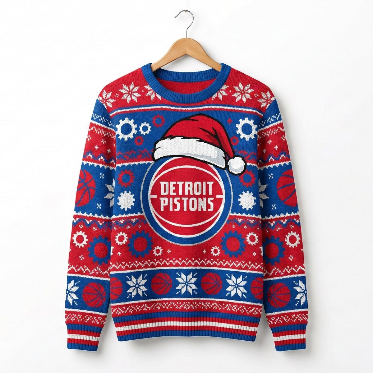 Detroit Pistons Ugly Christmas Sweater – Piston Power Snowflake Exclusive Holiday Fan Apparel NBA - LeagueLockerGear
